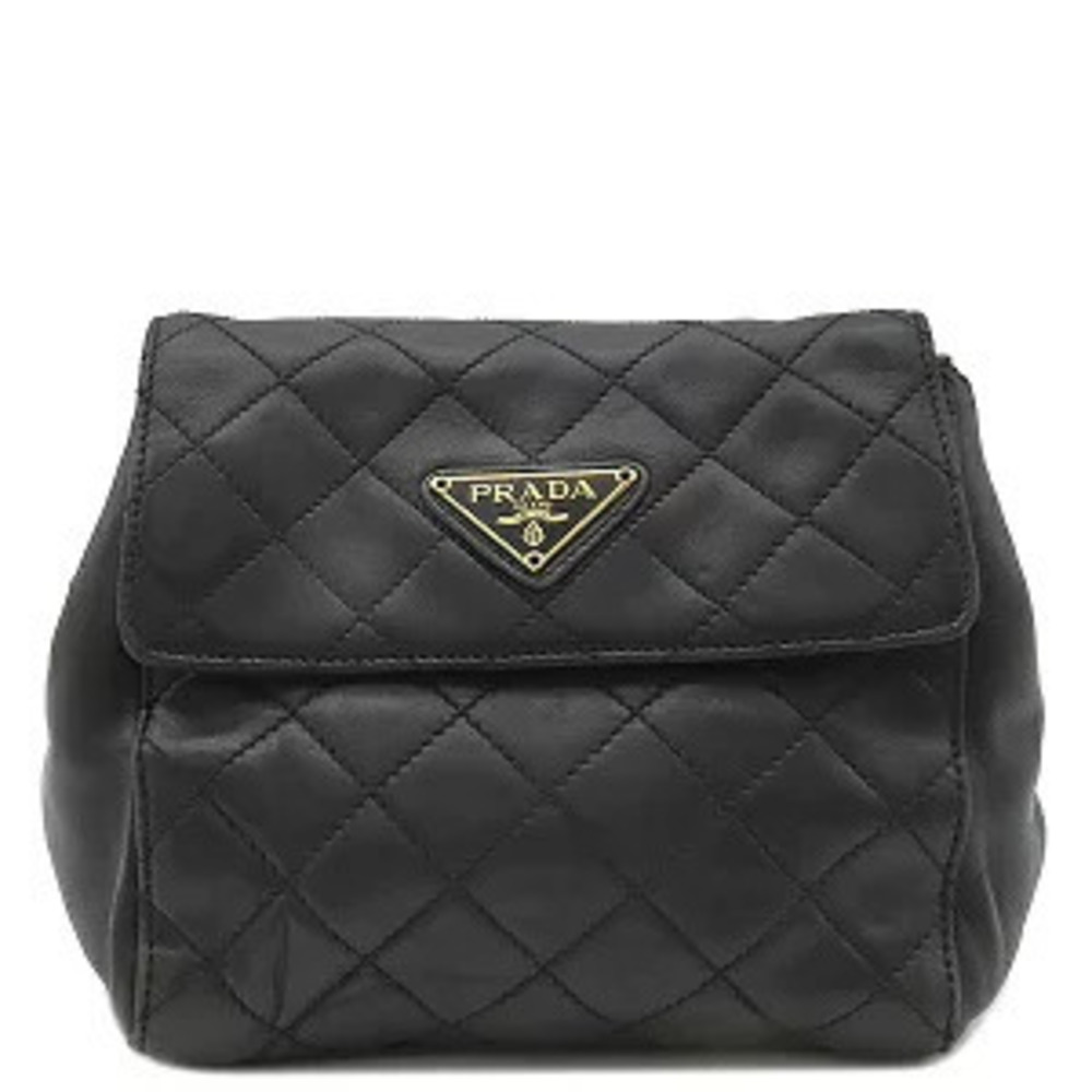 Prada Shoulder Bag Chain Quilted Lambskin NERO Black Triangle